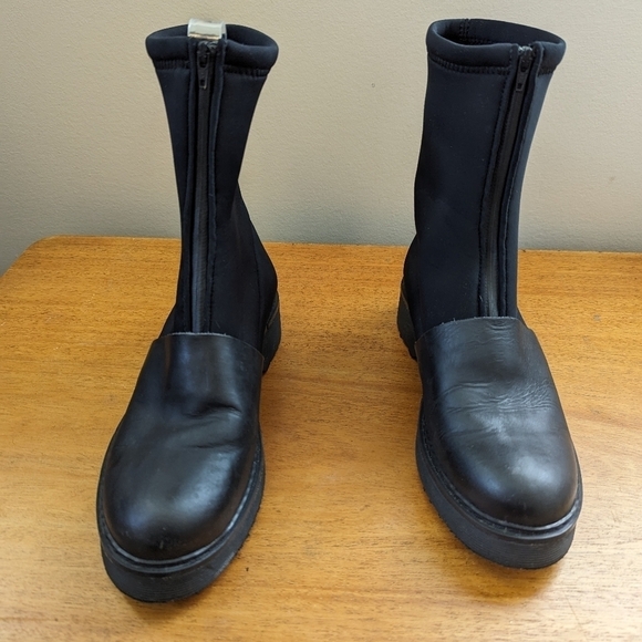 Reality Studio Dystopian Mixed Media Scuba Leather Chunky Sole Bootie - Picture 4 of 15